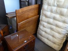 A reproduction 1930's style bedstead with pair of matching three drawer beside chests. (Mattresses a