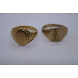 Two 9ct yellow gold gents signet rings, one inscribed with initials, D.W., both marked 375 sizes W &