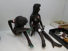 Two modern bronze style figures of semi nude ladies