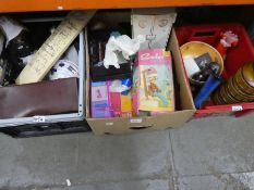 Three boxes of mixed collectables including vintage toys, Barbie and Sindy, etc and a small selectio