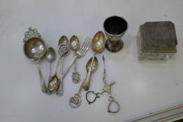 A selection of silver flatware including Royal Naval Rifle Association spoons, sifter, etc, AF, a si