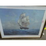 L/E Pencil Signed Print, of a sailing ship and another.