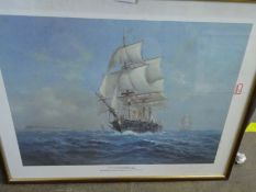 L/E Pencil Signed Print, of a sailing ship and another.