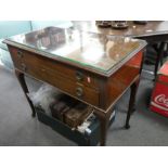 A reproduction mahogany two drawer cutlery table containing various cutlery, some silver plated, 84c