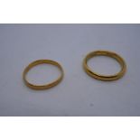 2 22ct yellow gold wedding bands, each marked 22, 6.3g, sizes N and M
