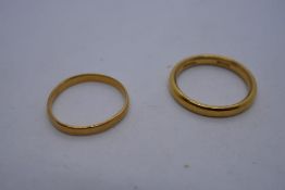 2 22ct yellow gold wedding bands, each marked 22, 6.3g, sizes N and M