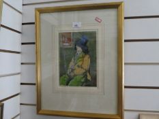 Frank Sherwin, R.A. a watercolour of seated Circus performer holding cigarette, signed, 16.5 x 24cms