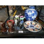 A small pair of Japanese cloisonne vases, and other oriental items