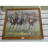 A modern oil of Racehorses, signed Taylor, 59.5 x 50cms