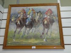 A modern oil of Racehorses, signed Taylor, 59.5 x 50cms