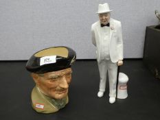 A Royal Doulton Winston Churchill figure, HN3057 and a Monty character jug, D6202