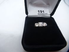 Pretty 14K White gold diamond trilogy ring, approx 1 carat diamond, Size N/O, Central Diamond approx