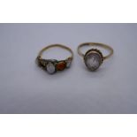 Vintage 9ct yellow gold dress rings one an opal set example, AF, the other set with a pale stone, 4.