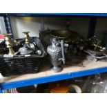 Quantity of mixed metalware including brass, silver plate, scales, etc