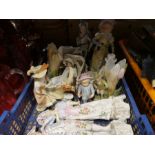 Crate of 19th Century and later ceramics including model figures