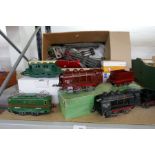 Two French Hornby O Gauge locomotives with tender (one boxed) and a quantity of related accessories