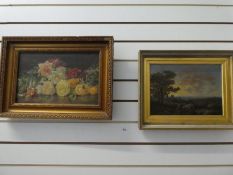 A 19th century oil of landscape, unsigned and a still life oil of roses by F Bamford, the largest 39