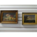 A 19th century oil of landscape, unsigned and a still life oil of roses by F Bamford, the largest 39