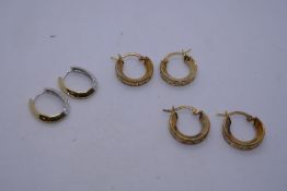 Collection of 9ct and yellow metal hoop earrings, 2 pairs set with CZ, gross 6.9g