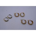 Collection of 9ct and yellow metal hoop earrings, 2 pairs set with CZ, gross 6.9g
