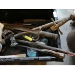 Box vintage Swords, Kukri, spearhead, arrowheads, old axe, etc