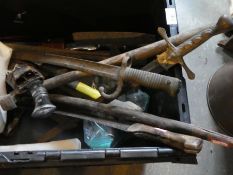 Box vintage Swords, Kukri, spearhead, arrowheads, old axe, etc