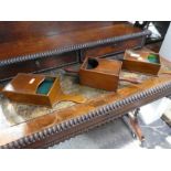 A Victorian mahogany collection box having turned handles and a pair of similar oak boxes