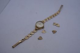 Vintage 9ct yellow gold ladies 'Record' wristwatch on 9ct yellow gold strap, with 5 extra links, mar