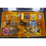 Two trays of costume jewellery, to include brooches, bead necklaces wristwatches etc