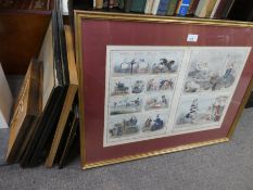 Various caricature prints including 2 after Cruikshank and one other picture