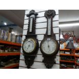 Two wall barometers including thermometers in carved wood AF