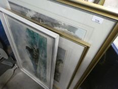 Two abstract framed and glazed prints limited edition and another of signed David Shepherd of the Go