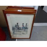 A selection of prints depicting soldiers on horseback etc