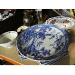 Oriental blue and white charger with four character marks. Collection of China included