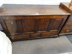 An charming antique Oak Mule chest having paneled front with three drawers below (139cm).