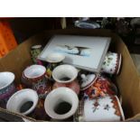 Box containing mostly oriental china including vases, ginger jars, etc