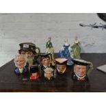 A small quantity of Doulton character jugs and 3 figures