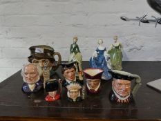 A small quantity of Doulton character jugs and 3 figures