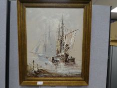 B. Wilder; a 1970s / 80's oil of boats and ships