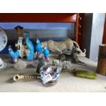 Selection of various China figures, glass paperweights etc. Some items stamped made in USSR