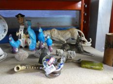 Selection of various China figures, glass paperweights etc. Some items stamped made in USSR
