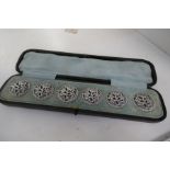 Very nice, high quality cased buttons, silver, with pierced style of floreated design and beaded bor