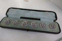 Very nice, high quality cased buttons, silver, with pierced style of floreated design and beaded bor