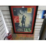 Three old film posters staring Richard Burton, Henry Fonda and Alex Guinness, and an old boxing post