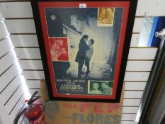 Three old film posters staring Richard Burton, Henry Fonda and Alex Guinness, and an old boxing post