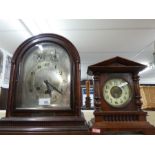 Two 1930s wooden mantle clocks, one having a chime movement