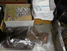 Two boxes of linen, lace and other textiles