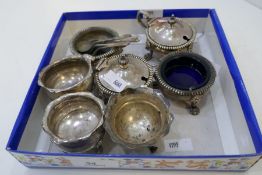 A selection of three silver salts by Asprey and Co Ltd, with lion feet and gadrooned rim. Also with