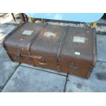 Vintage bamboo bound travel trunk and contents