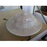 An old opaline ceiling bowl having pink floral decoration, 41cms